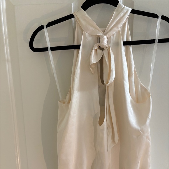 Ivory Satin Embellished Halter Top with Black Gem Detail – Size 8 - Picture 2 of 6